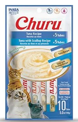 6. **Special Needs**  INABA Churu Cat Treats, Grain-Free, Lickable, Squeezable Creamy Purée Cat Treat/Topper with Vitamin E & Taurine, 0.5 Ounces Each Tube, 10 Tubes Total/Two Flavors, Tuna Variety