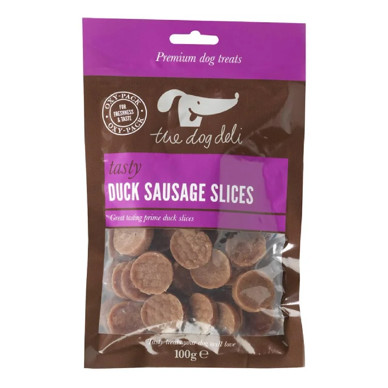 - Special food for senior dogsPetface The Dog Deli Duck Sausage Slices Dog Treats 100g