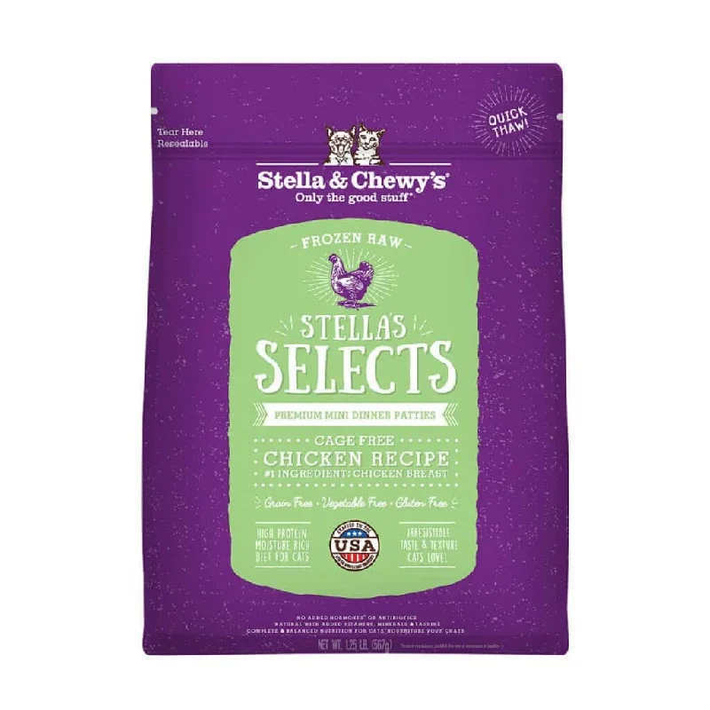    - Hairball control cat food  Stella & Chewy's Stella's Selects Cage-Free Chicken Frozen Raw Cat Food