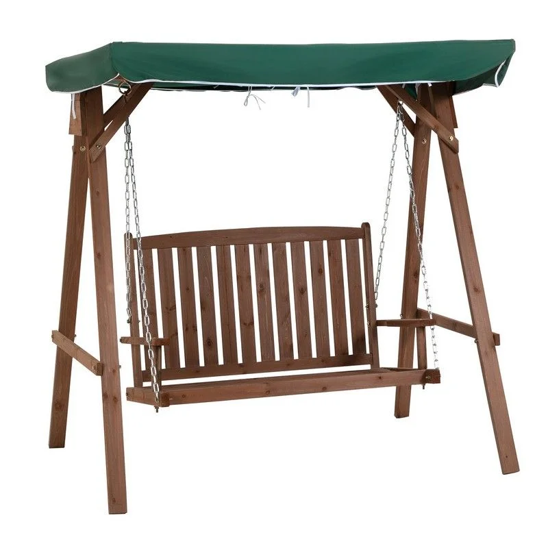 Pet ProductsOutsunny Fir Wood 2-Seater Outdoor Garden Swing Chair With Canopy Green