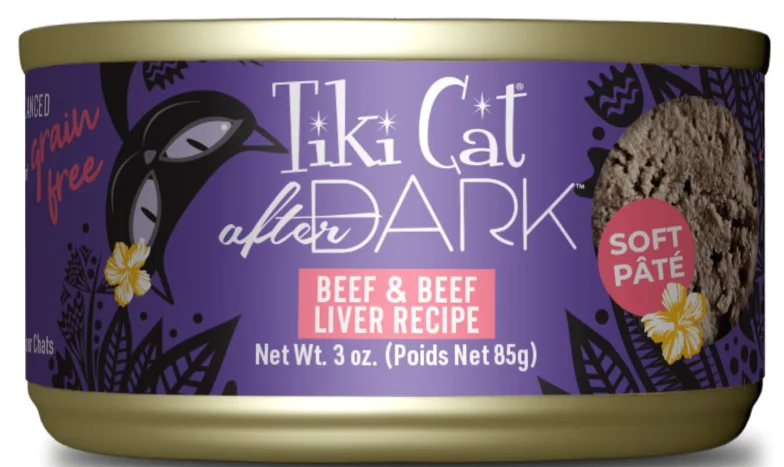    - Cat food nutritional analysis  Tiki Cat After Dark Beef Pate Wet Cat Food - 3 oz