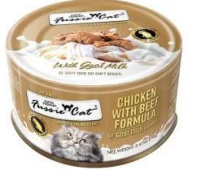    - Cat food for picky eaters  Fussie Cat Chicken w/ Beef in Goat Milk Gravy Cat Food 2.47oz